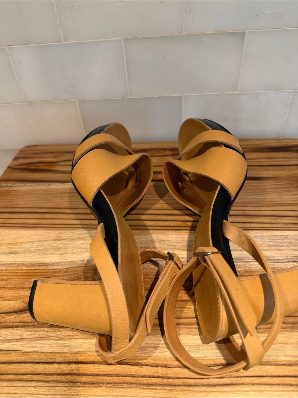 Robert Clergerie Tan Leather Strappy Ankle-Heel Sandals